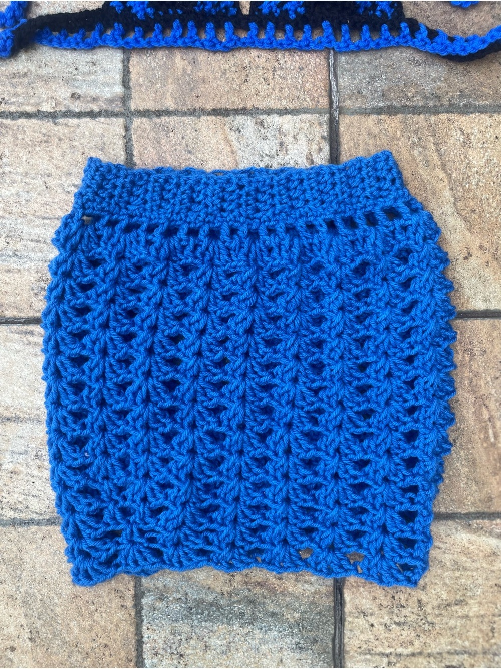 Handmade Blue Crochet Mini Skirt | Peekaboo See-Thru | Body-Hugging Fit | Size:M
